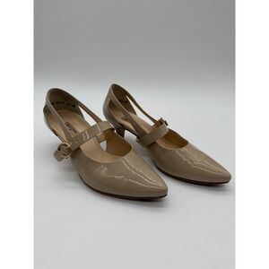 Paul Green Beige Patent Leather Mary Jane Pointed Toe Kitten Heels Size 3.5 UK
